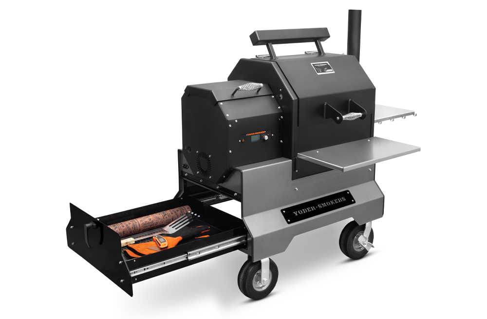 YS480S Competition Pellet Grill with Stainless Steel Shelves and Drawers by Yoder Smokers