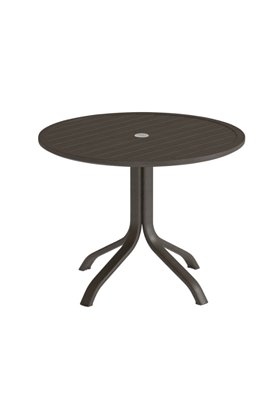 Aluminum Slat 30" Round KD Pedestal Dining Table With Umbrella Hole