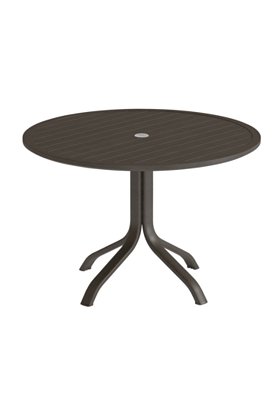 Aluminum Slat 42" Round KD Pedestal Dining Table With Umbrella Hole