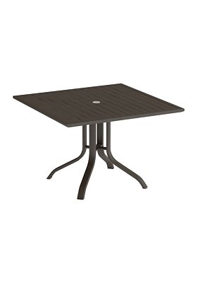 Aluminum Slat 42" Square KD Pedestal Dining Table With Umbrella Hole