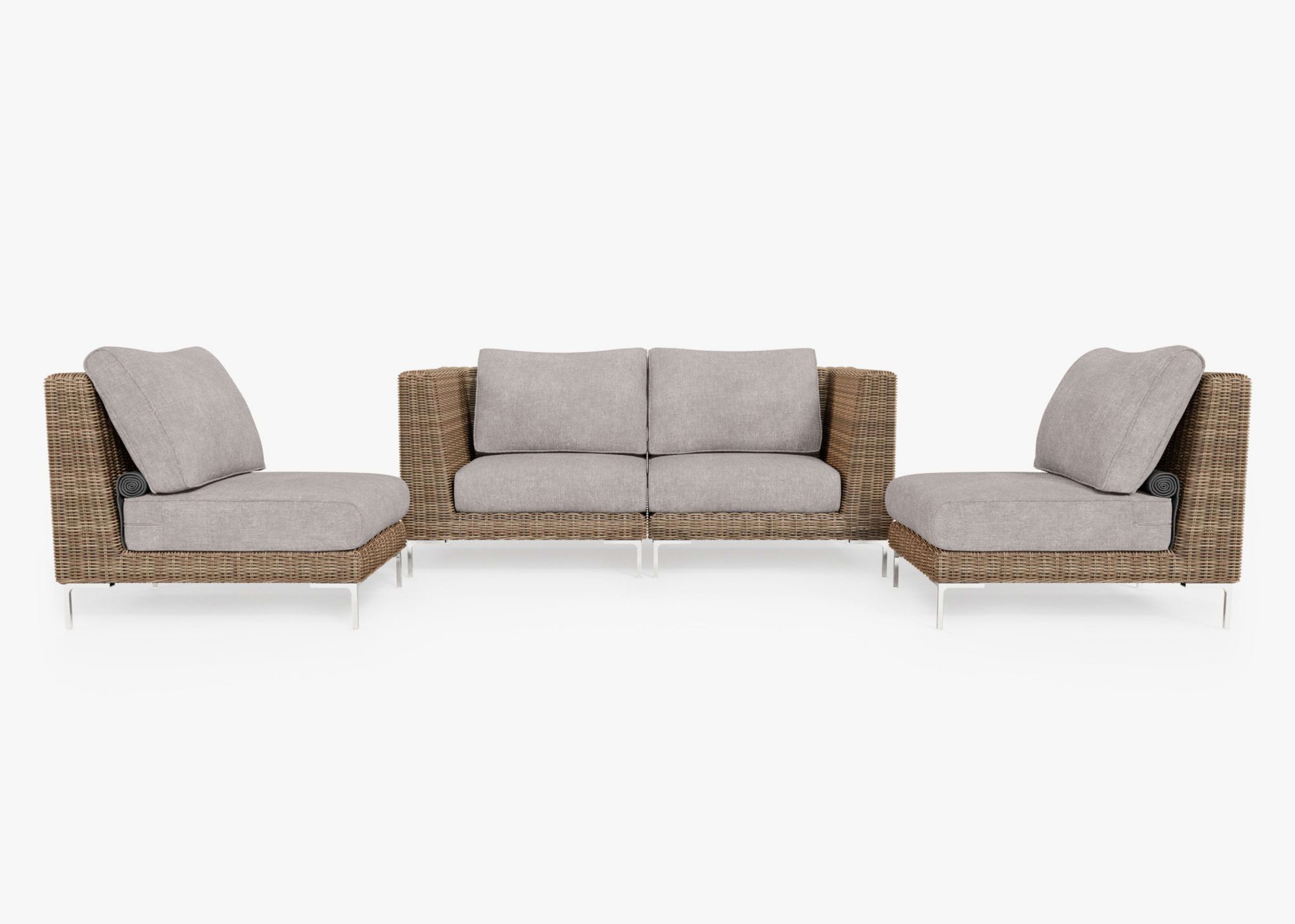 brown Wicker Outdoor Loveseat with Armless Chairs - 4 Seat