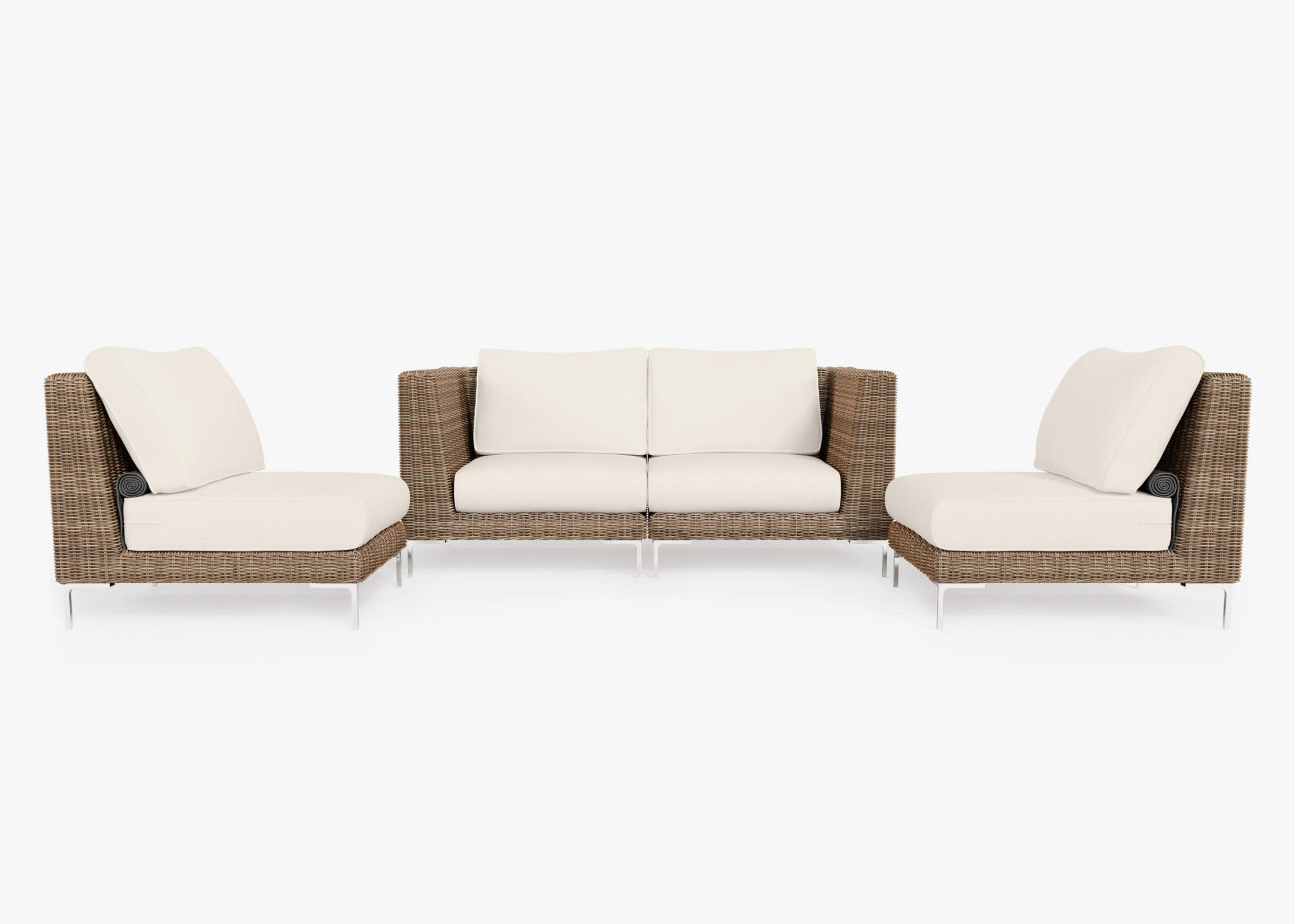 brown Wicker Outdoor Loveseat with Armless Chairs - 4 Seat