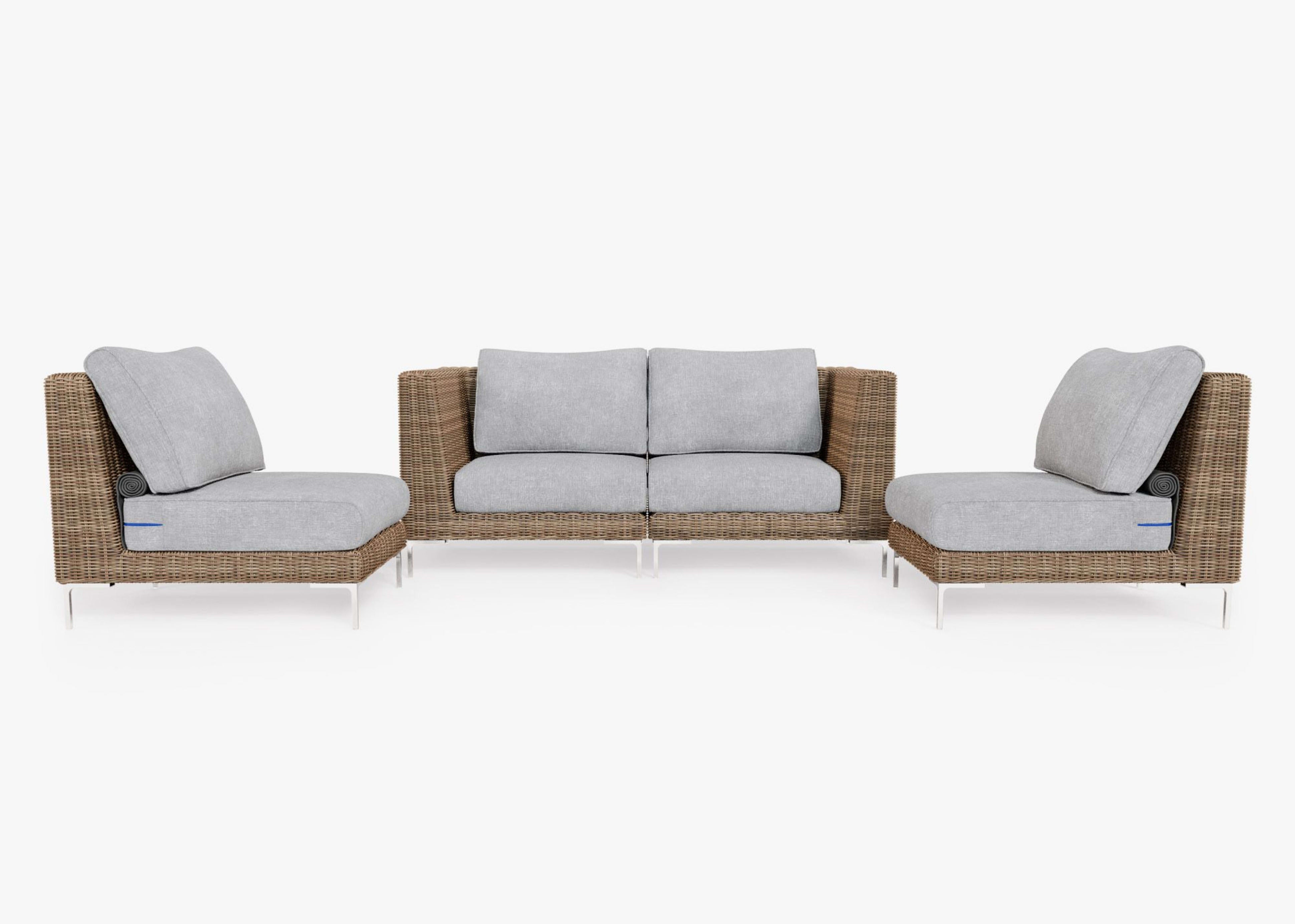 brown Wicker Outdoor Loveseat with Armless Chairs - 4 Seat 