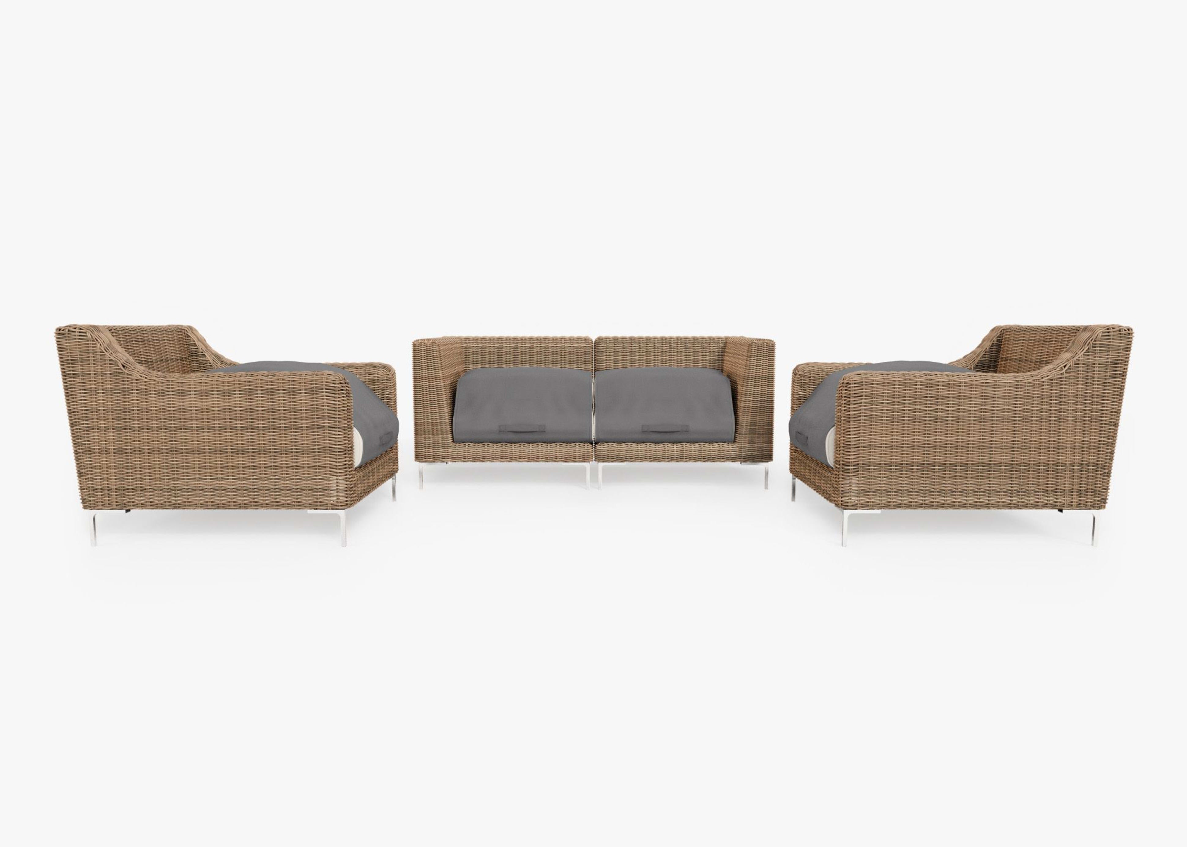 brown Wicker Outdoor Loveseat with Armchairs - 4 Seat  with outershell