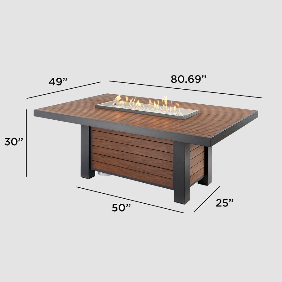 Kenwood and Brooks Linear Dining Height Gas Fire Pit Table DIMENSIONS