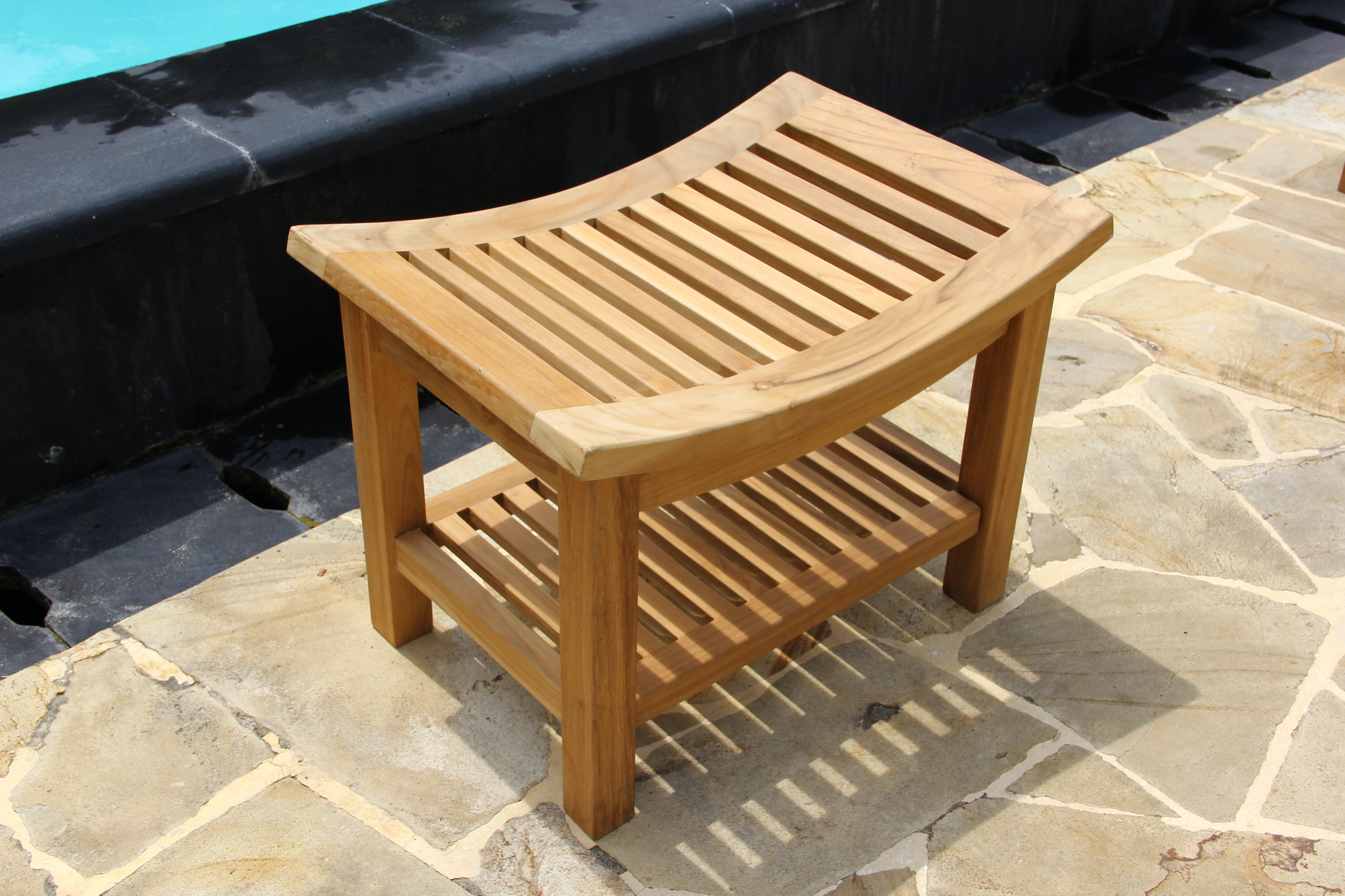 Buy Teak Curved Shower Bench at Classic Patio Furniture On Sale