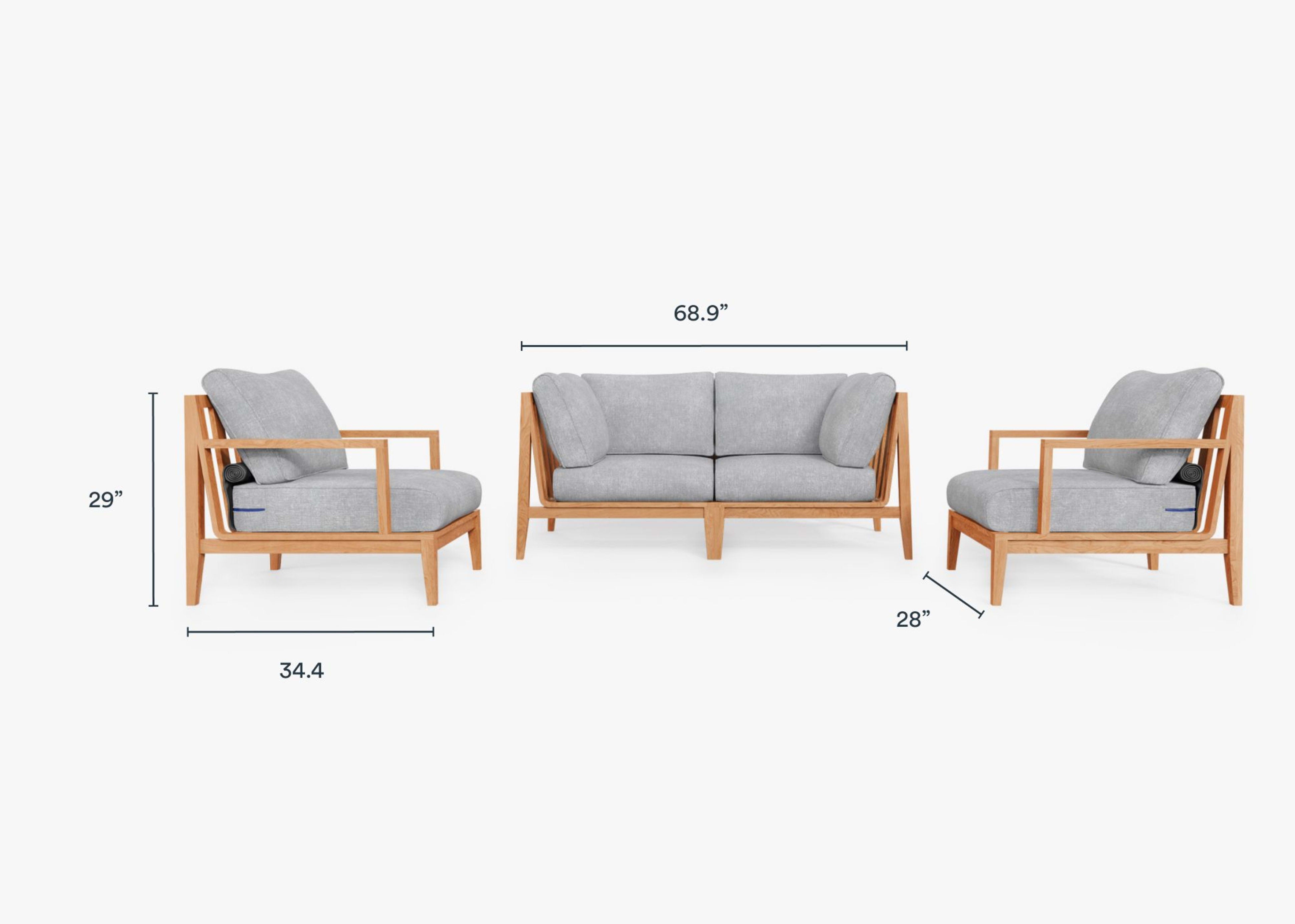 Teak Outdoor Loveseat with Armchairs - 4 Seat Dimensions