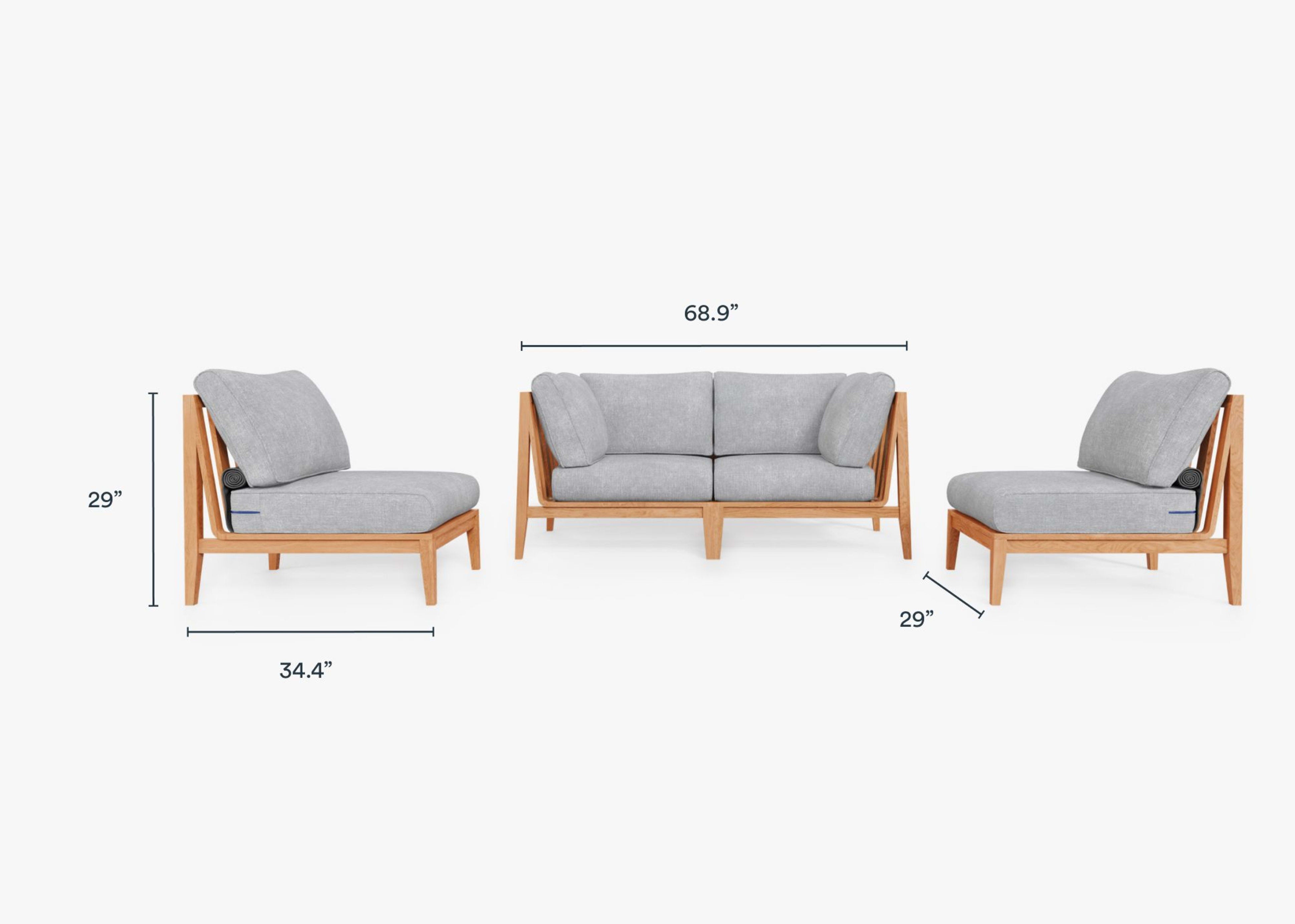 Teak Outdoor Loveseat with Armless Chairs - 4 Seat Dimensions