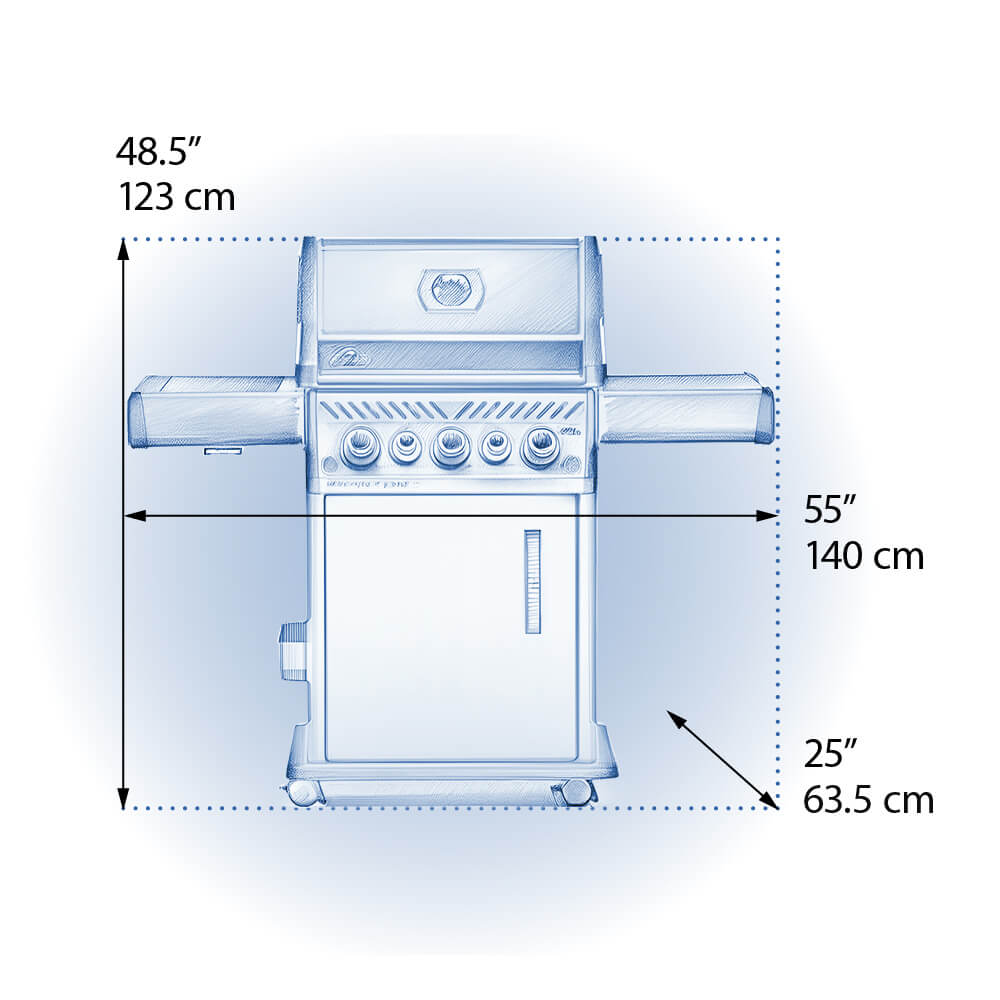 Rogue® SE 425 RSIB with Infrared Side and Rear Burner dimensions