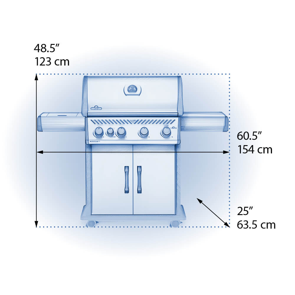 Rogue® SE 525 RSIB with Infrared Side and Rear Burner dimensions