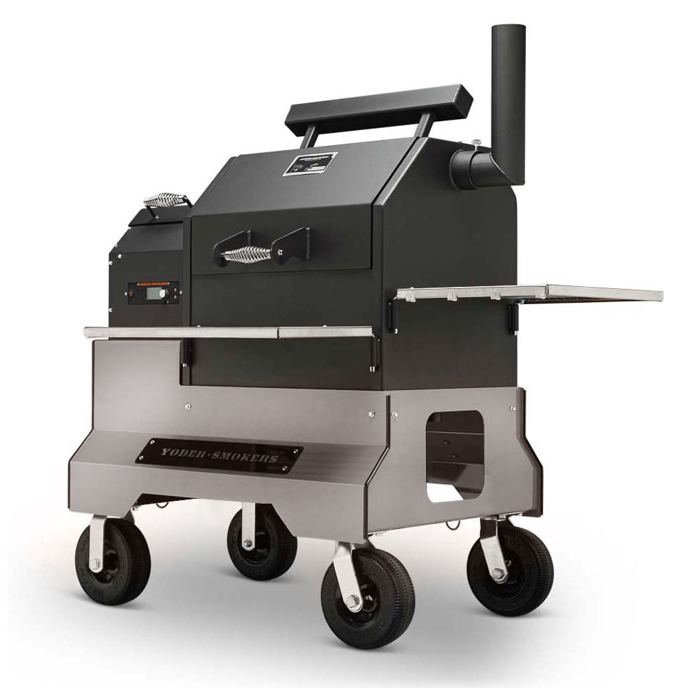 YS480S Competition Pellet Grill with Stainless Steel Shelves by Yoder Smokers in silver